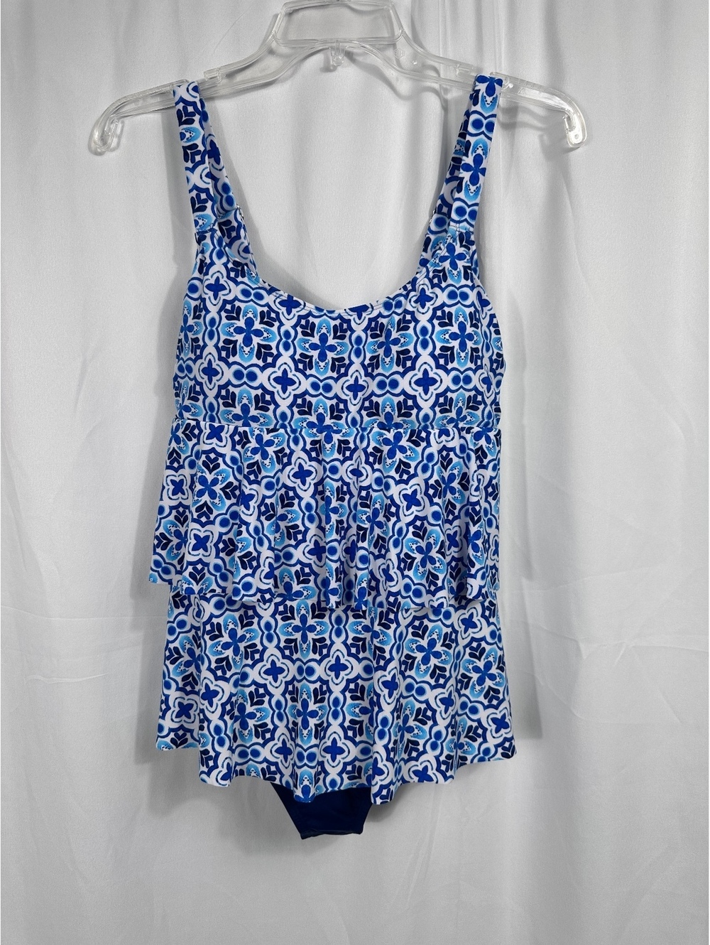 Swim Solutions Blue Patterned One Piece Swimsuit with Flounce Size 10